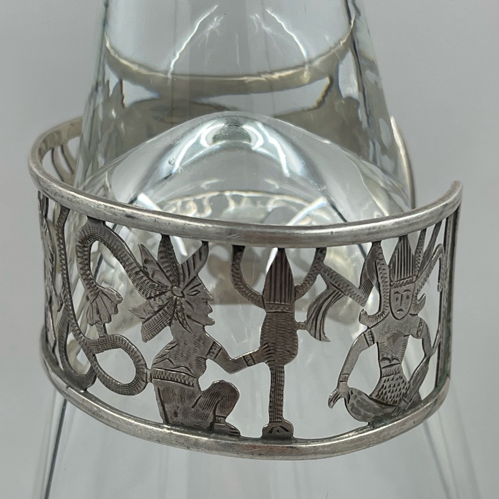 Vintage El Salvador 900 Sterling Silver Cuff Bracelet Cutout Dancer Motif - Picture 3 of 8
